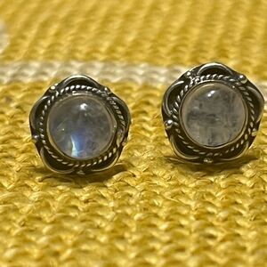 Silver Moonstone Stud Earrings